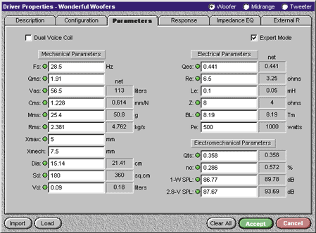 The "Parameters" tab of the Driver Properties window.